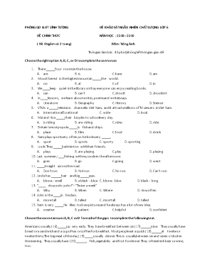 Đề khảo sát ngẫu nhiên chất lượng môn Tiếng Anh Lớp 6 - Năm học 2018-2019 - Phòng giáo dục và đào tạo Vĩnh Tường